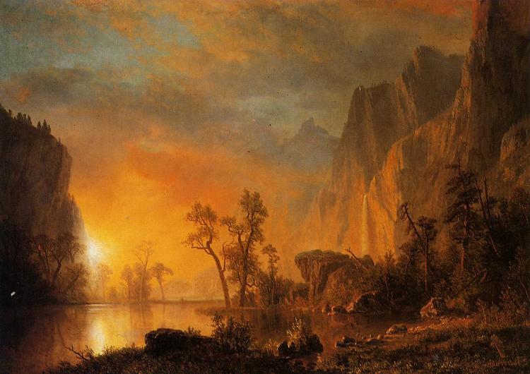 Albert Bierstadt Oil Painting Sunset in the Rockies